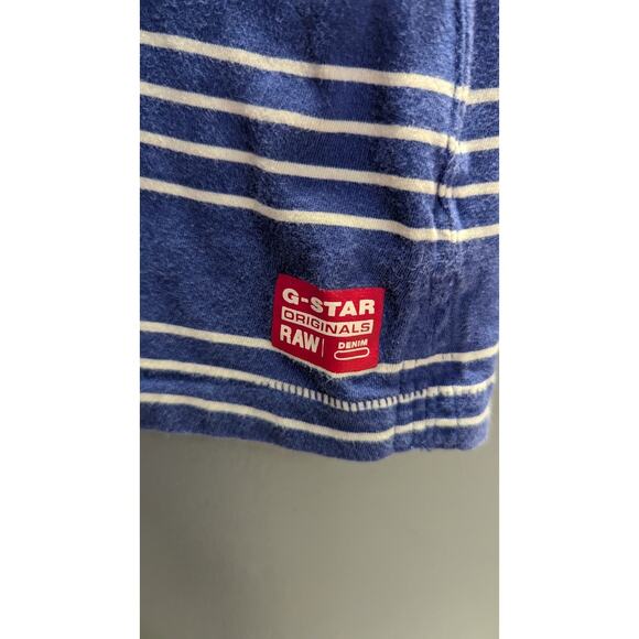 G-STAR RAW Men's T-Shirt V-Neck Blue White Striped Medium Short Sleeve - Picture 5 of 7